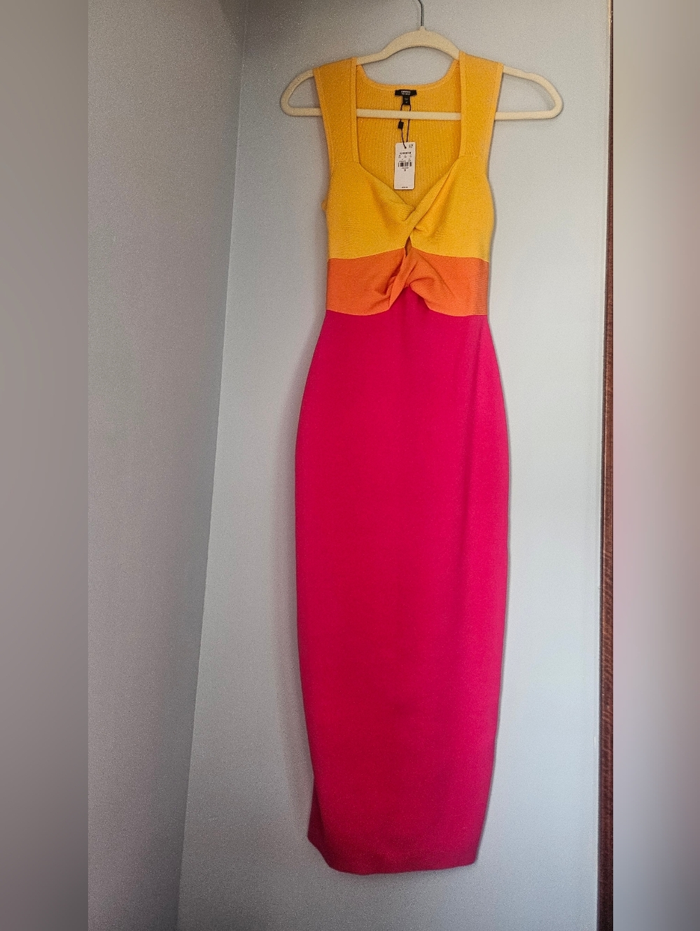 Express Colorblock Twist Maxi Dress - Pink/Orange/Yellow
